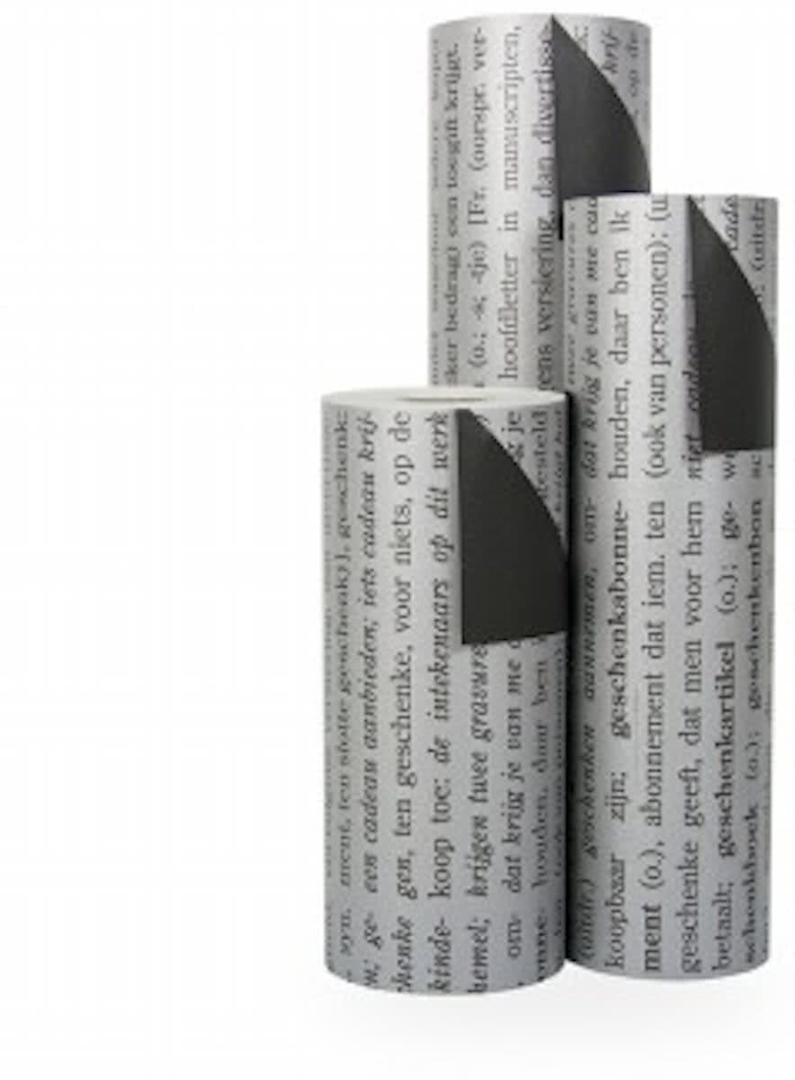 Cadeaupapier Zwarte Tekst op Zilver - Rol 70cm - 200m - 70gr | Winkelrol / Toonbankrol / Geschenkpapier / Kadopapier / Inpakpapier